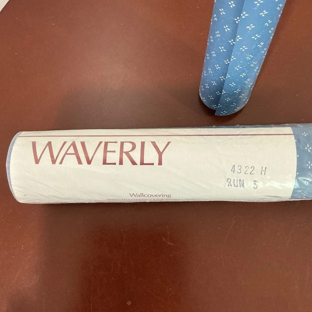 Vintage Waverly ‎ Wallpaper Roll Dot Pattern Blue/White 4322H Sealed With Extra